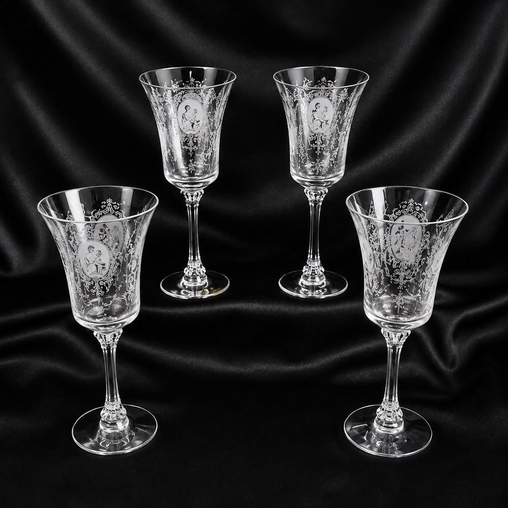 Heisey Minuet Etched Elegant Glass Water Goblets Set of 4 Clear 8.25 Inch